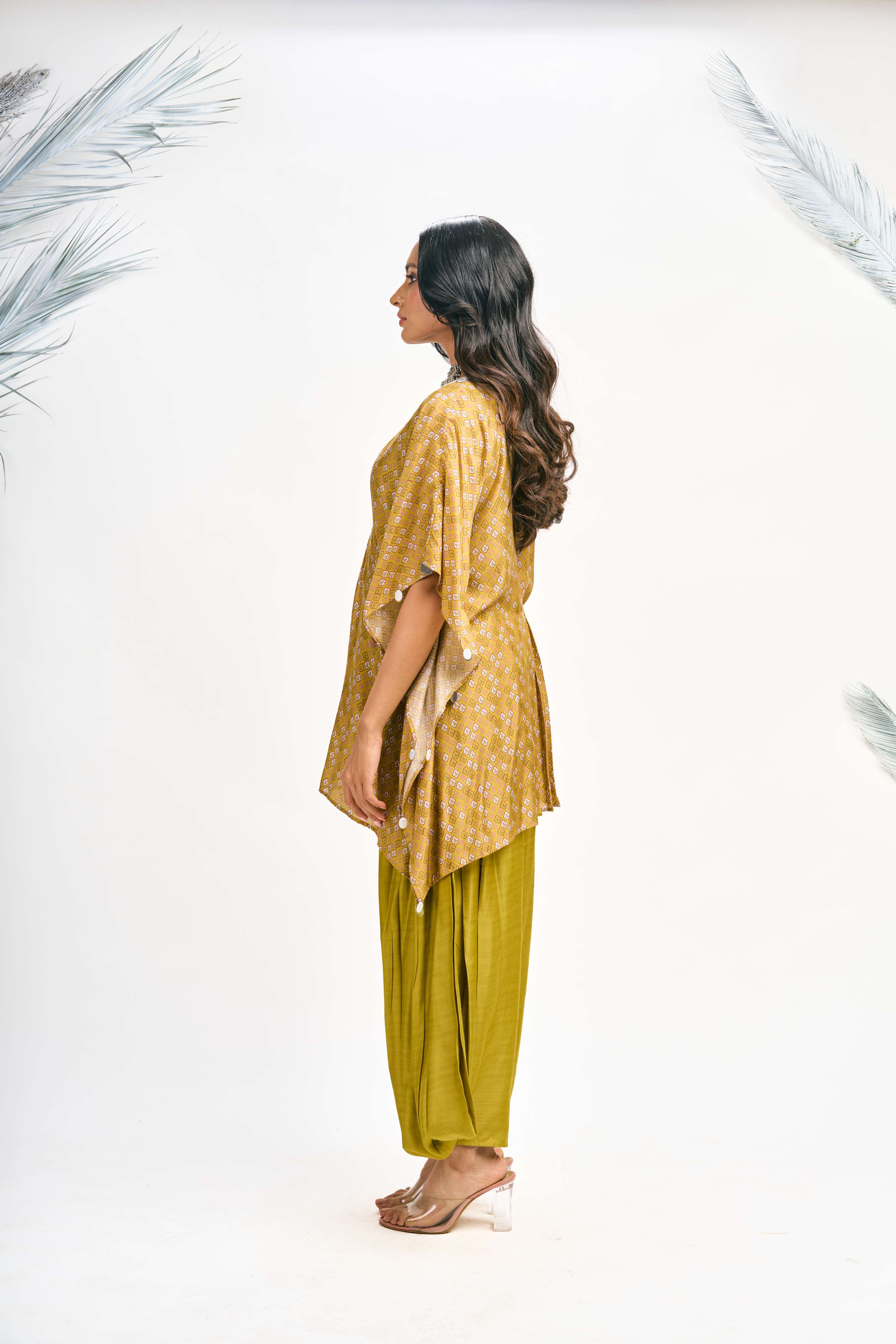 Mustard Green Digital Printed Kaftaan Co-ord Set