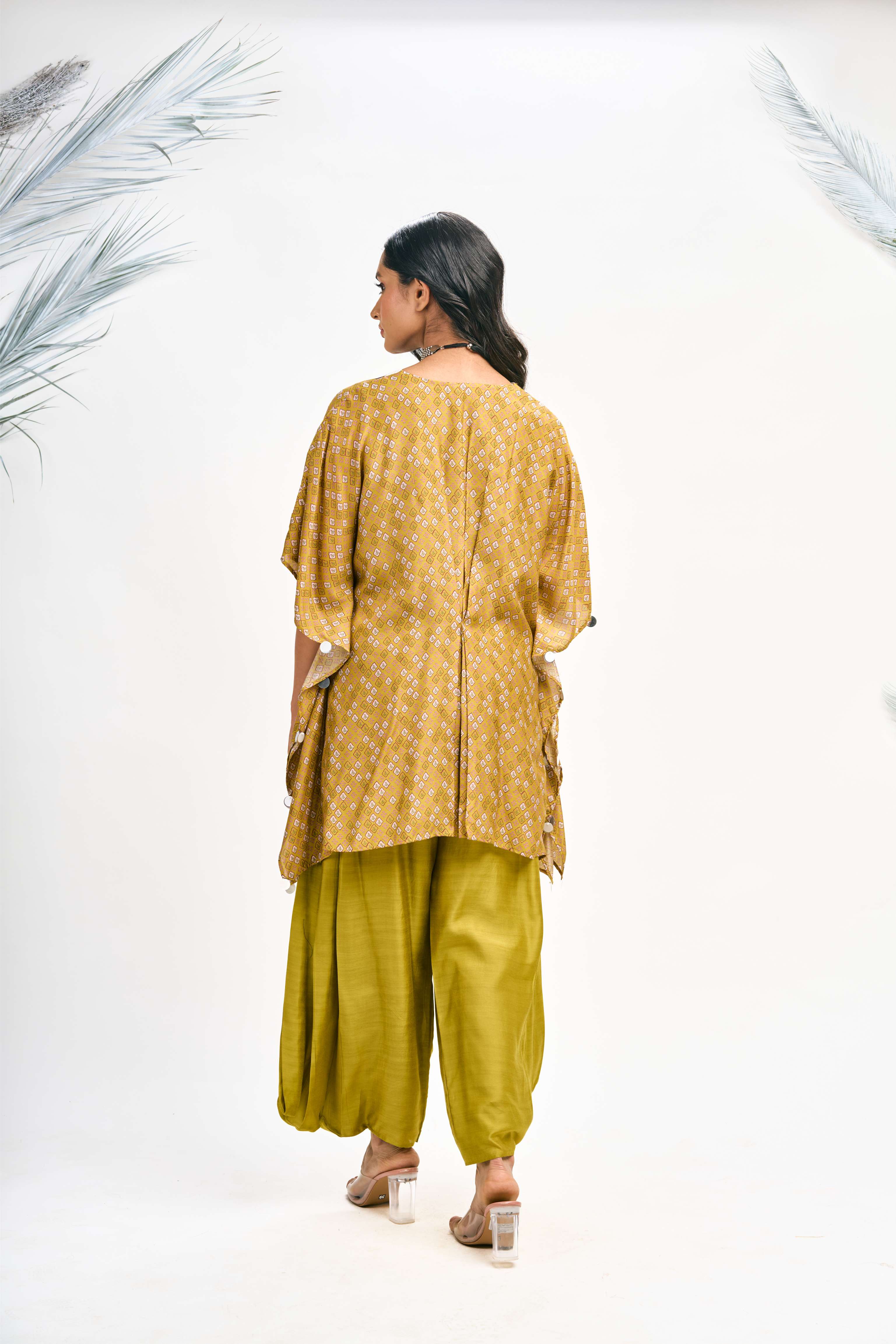 Mustard Green Digital Printed Kaftaan Co-ord Set