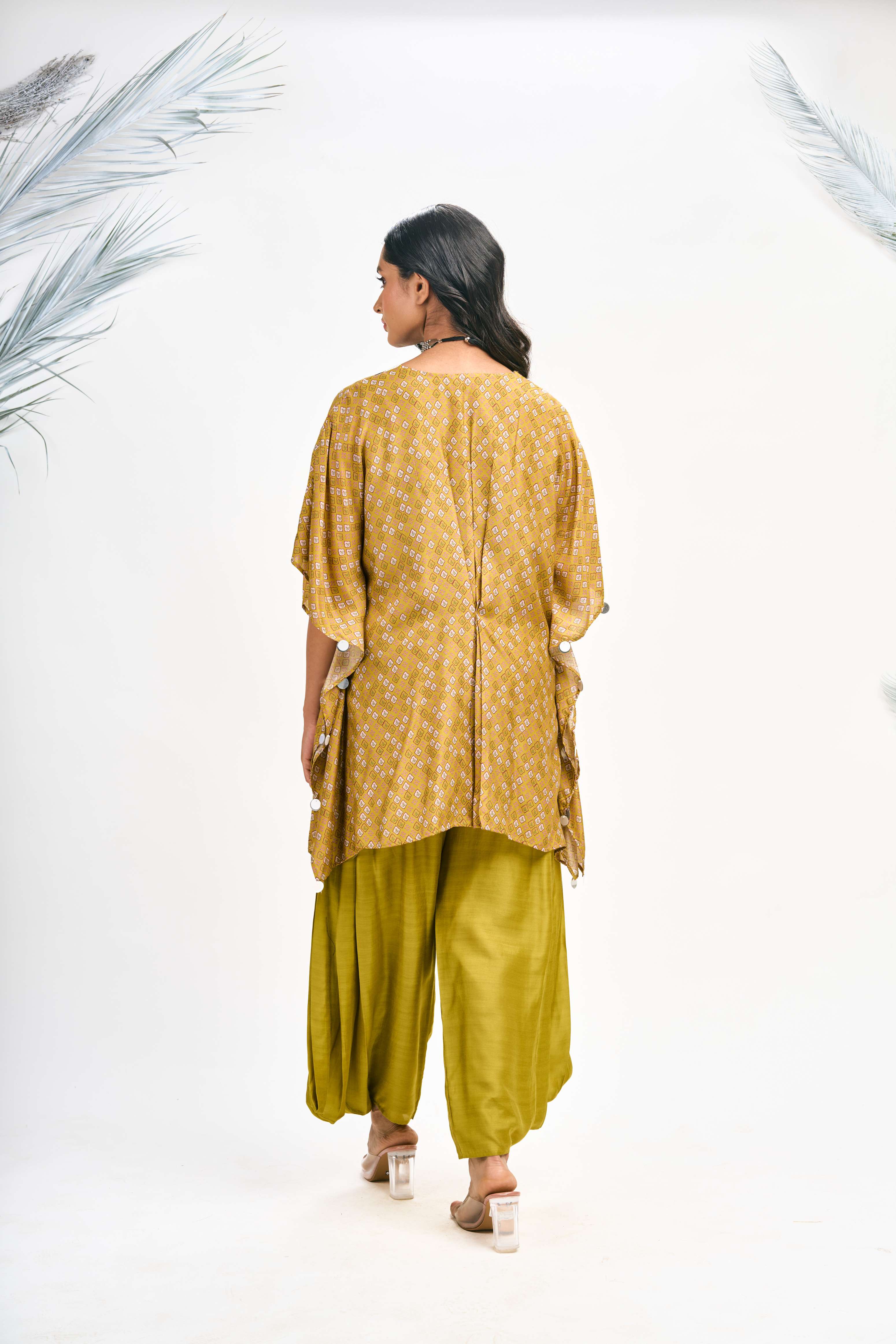 Mustard Green Digital Printed Kaftaan Co-ord Set