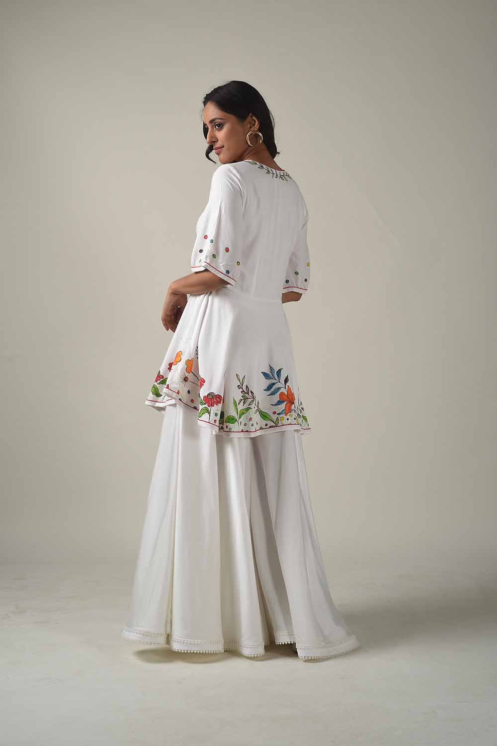 Hand Painted Peplum Top With Sharara