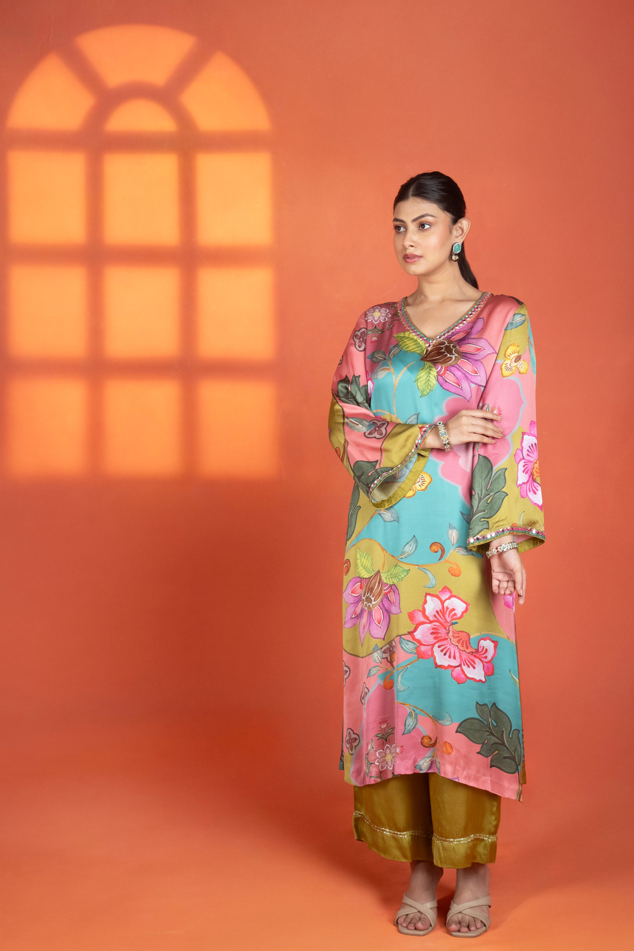 Multi-Color Floral Printed Kurta with Pants & Dupatta