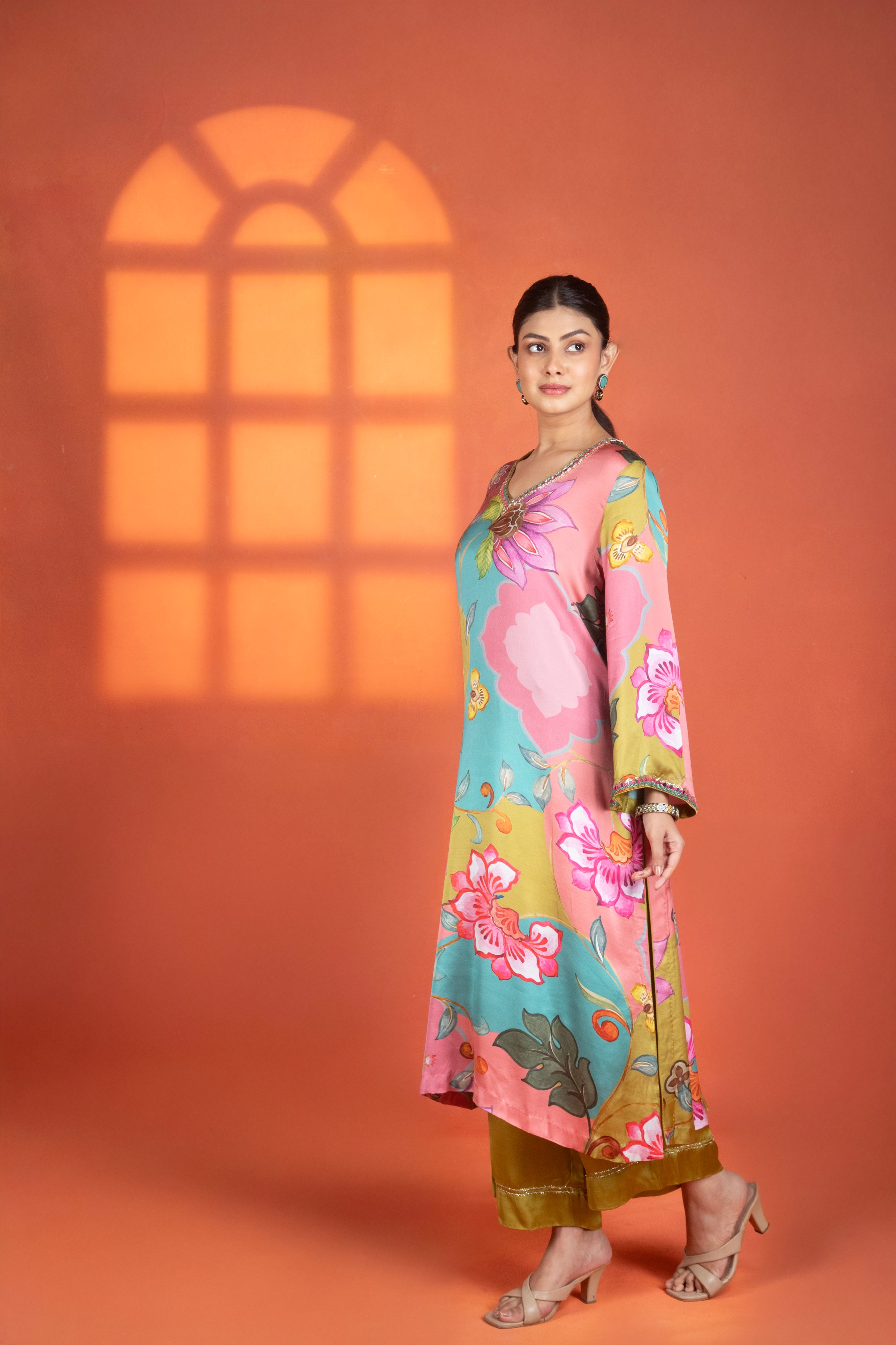 Multi-Color Floral Printed Kurta with Pants & Dupatta