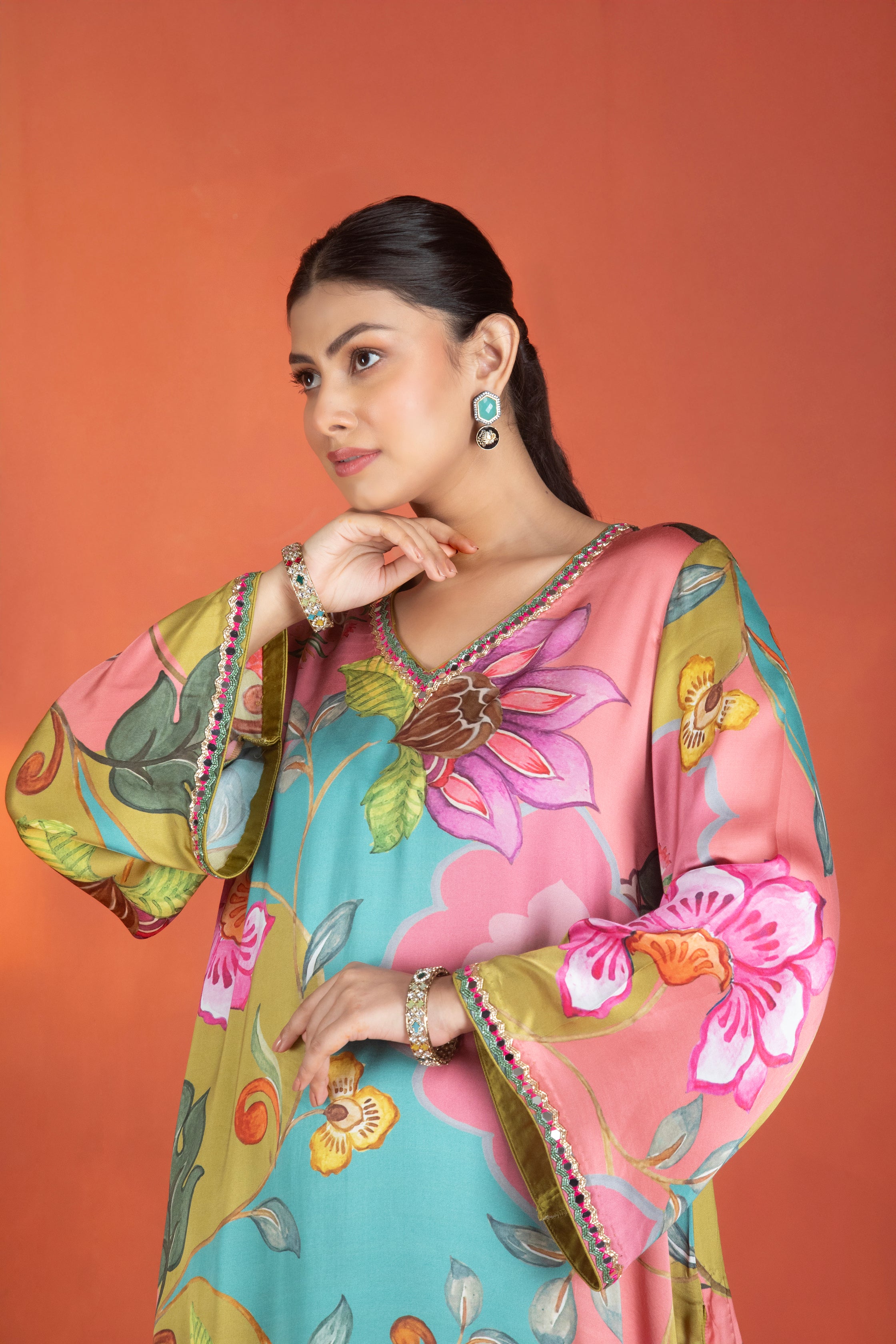 Multi-Color Floral Printed Kurta with Pants & Dupatta